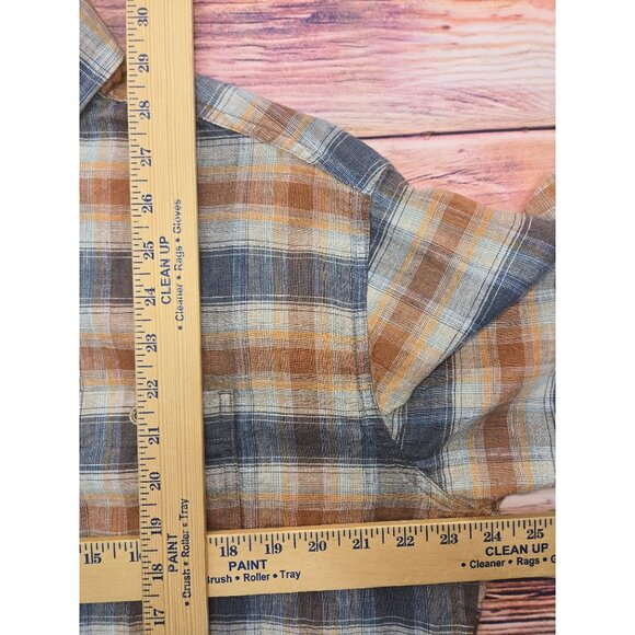 Kuhl Mens Linen Blend Brown-Blue Short Sleeve Plaid Shirt XL - Picture 10 of 10